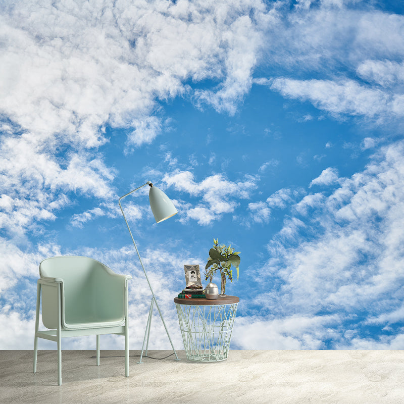 Blue Sky with White Clouds Mural Wallpaper in Light Color Contemporary Home Decoration