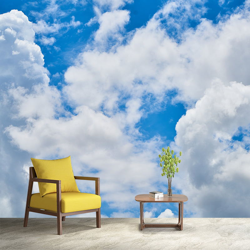Blue Sky with White Clouds Mural Wallpaper in Light Color Contemporary Home Decoration