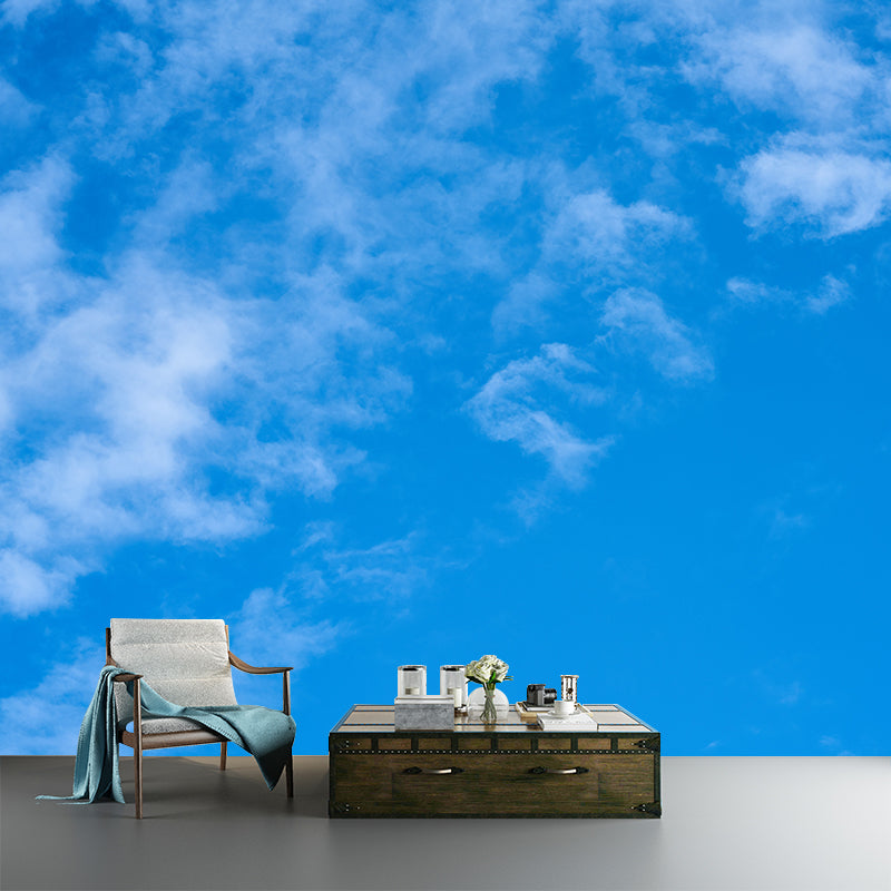 Blue Sky with White Clouds Mural Wallpaper in Light Color Contemporary Home Decoration