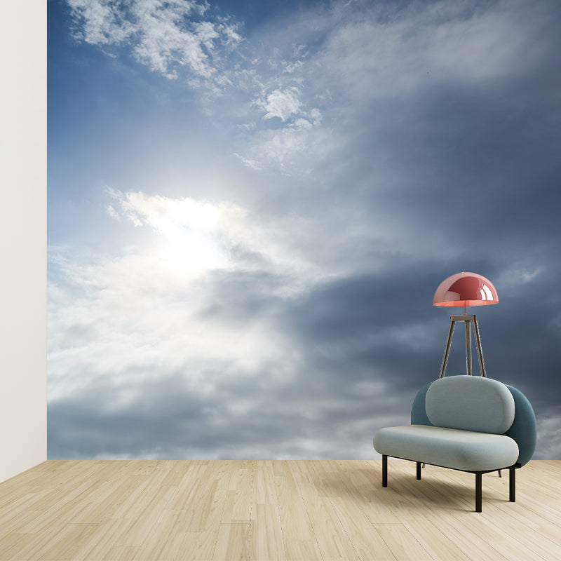 Blue Sky with White Clouds Mural Wallpaper in Light Color Contemporary Home Decoration