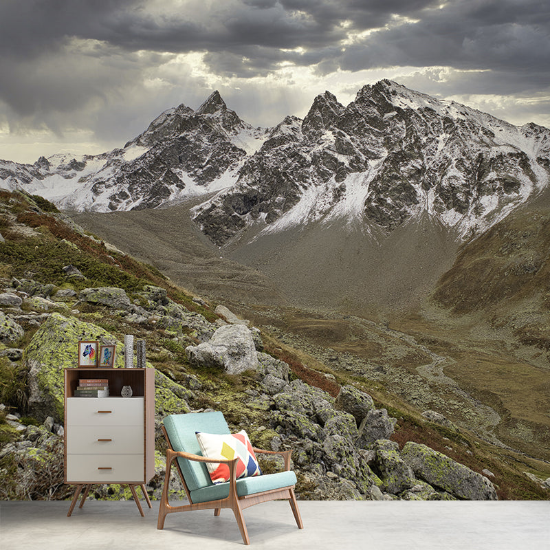 Mountain Range View Mural Wallpaper Stain-Proof Indoor Wall Art, Made to Measure