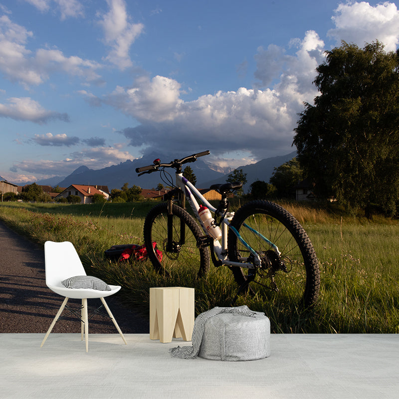 Bicycle Mural Wallpaper Stain-Resistant Bedroom Decorative Wall Covering, Custom-Made