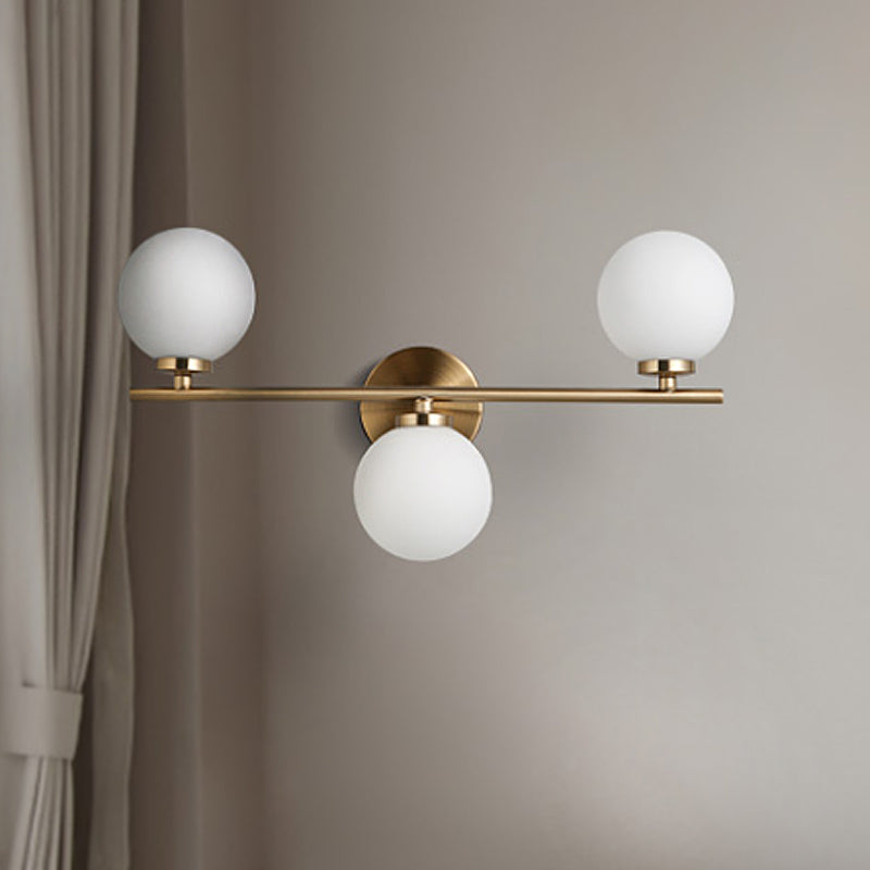Modernism 3 Heads Sconce Gold Round Wall Mounted Lighting with Milky Glass Shade