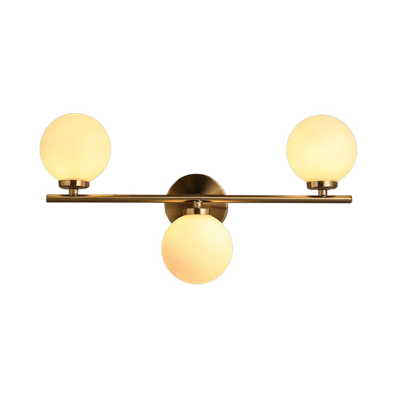 Modernism 3 Heads Sconce Gold Round Wall Mounted Lighting with Milky Glass Shade