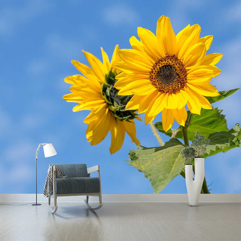 Yellow Blooming Sunflower Mural for Living Room Decoration, Made to Measure
