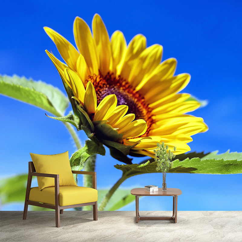 Yellow Blooming Sunflower Mural for Living Room Decoration, Made to Measure