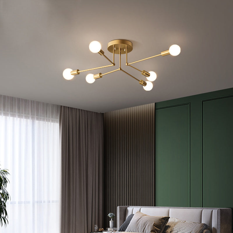 Brass Radial Semi Flush Mount in Industrial Classic Style Copper Ceiling Light for Interior Spaces