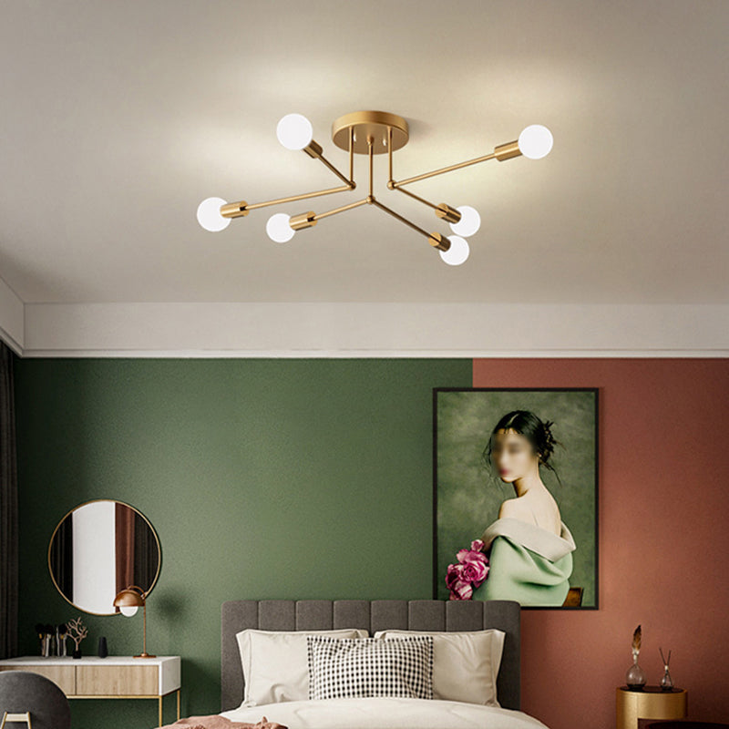 Brass Radial Semi Flush Mount in Industrial Classic Style Copper Ceiling Light for Interior Spaces