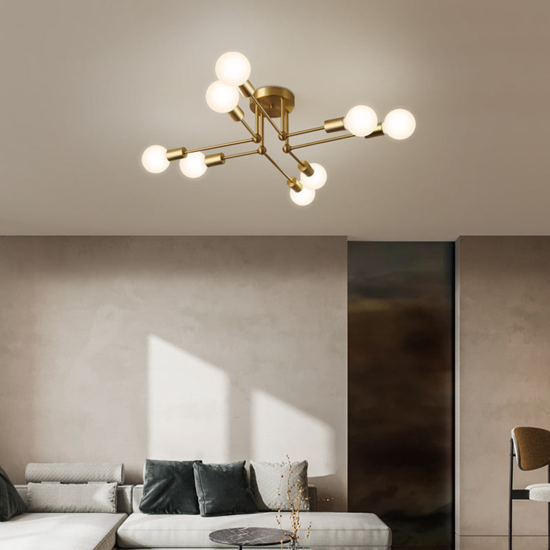 Brass Radial Semi Flush Mount in Industrial Classic Style Copper Ceiling Light for Interior Spaces