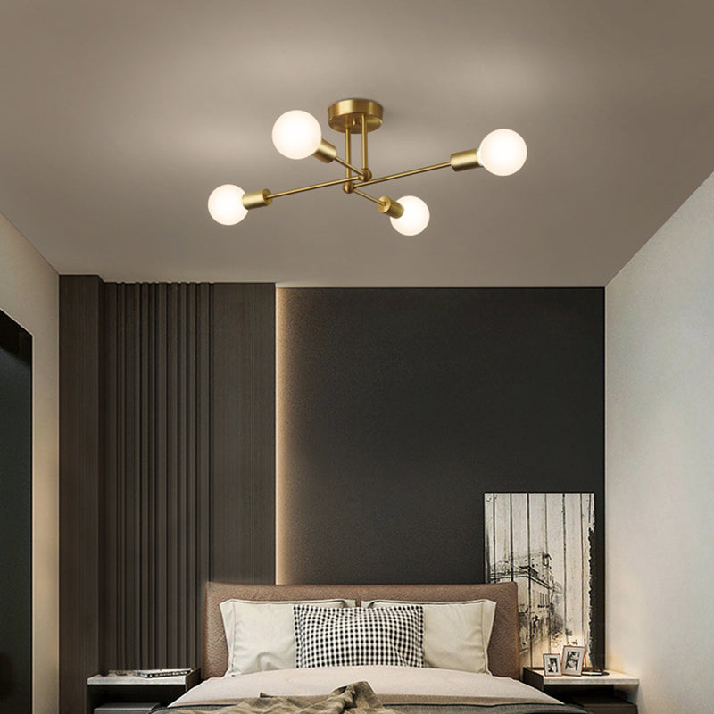 Brass Radial Semi Flush Mount in Industrial Classic Style Copper Ceiling Light for Interior Spaces