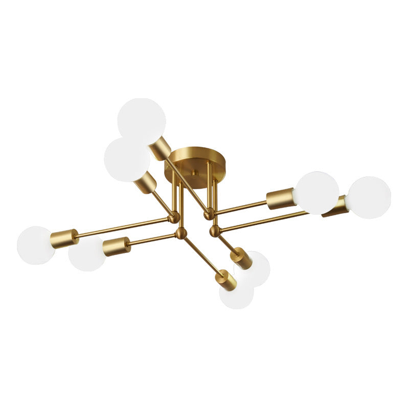 Brass Radial Semi Flush Mount in Industrial Classic Style Copper Ceiling Light for Interior Spaces