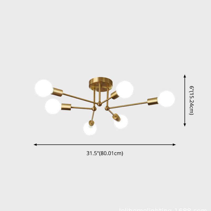 Brass Radial Semi Flush Mount in Industrial Classic Style Copper Ceiling Light for Interior Spaces