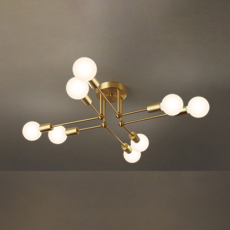 Brass Radial Semi Flush Mount in Industrial Classic Style Copper Ceiling Light for Interior Spaces