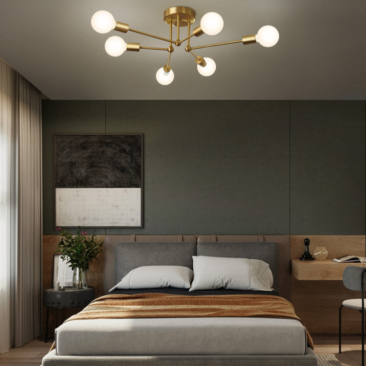 Brass Radial Semi Flush Mount in Industrial Classic Style Copper Ceiling Light for Interior Spaces