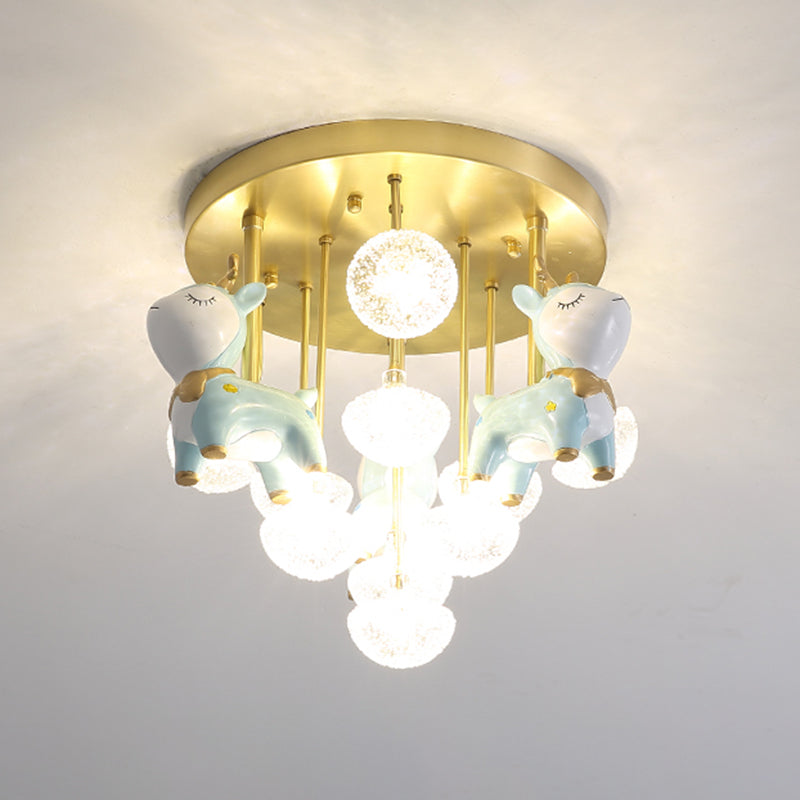 Administración de techo radial de vidrio en estilo para niños Montaje semi descaro de cobre con decoración de resina