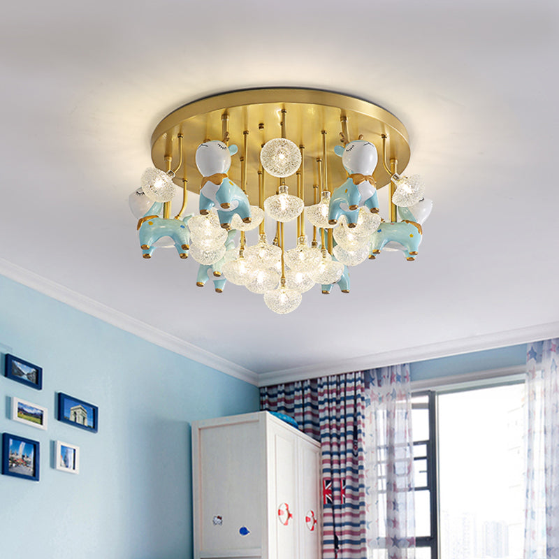 Administración de techo radial de vidrio en estilo para niños Montaje semi descaro de cobre con decoración de resina