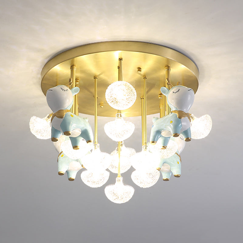Administración de techo radial de vidrio en estilo para niños Montaje semi descaro de cobre con decoración de resina