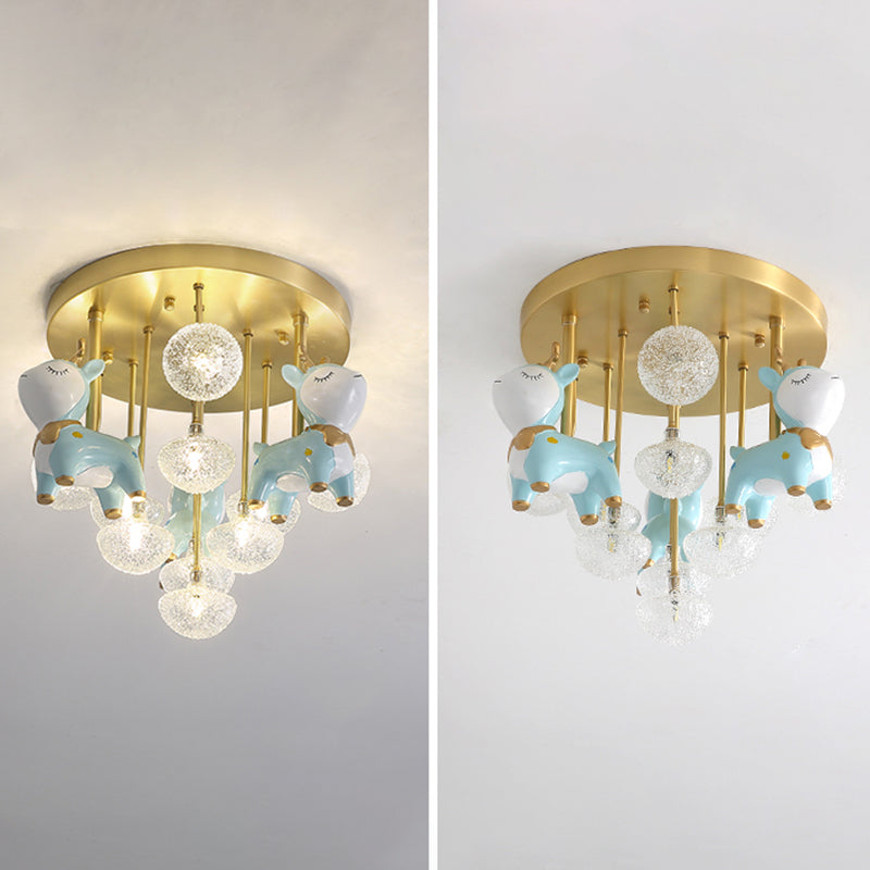 Administración de techo radial de vidrio en estilo para niños Montaje semi descaro de cobre con decoración de resina