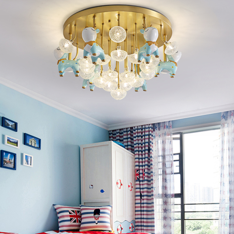 Administración de techo radial de vidrio en estilo para niños Montaje semi descaro de cobre con decoración de resina