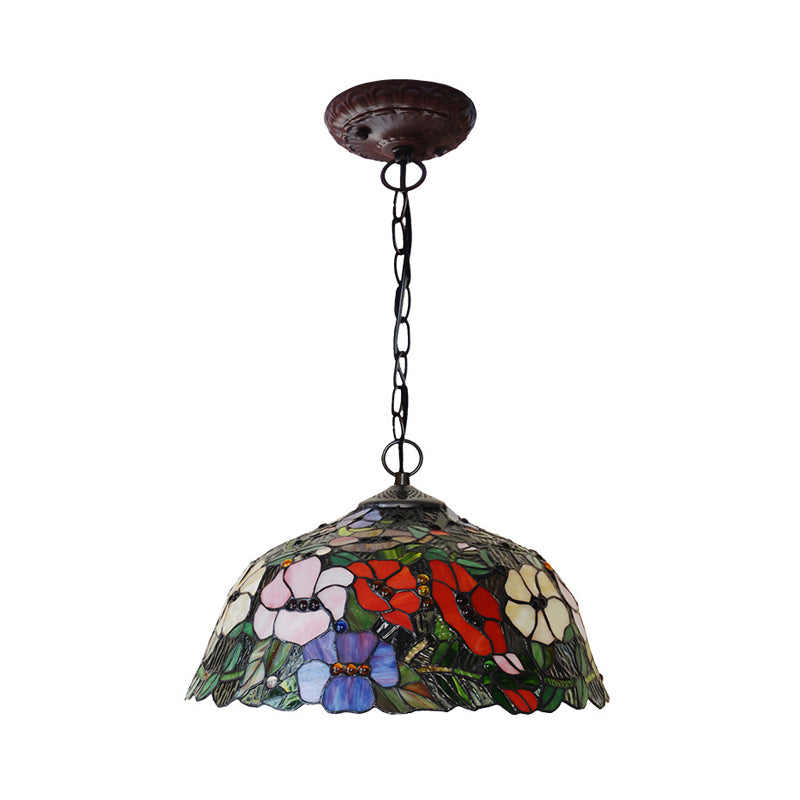 Lampe de lustre de pétale rouge / bleu en verre coupé rouge 2 lumières 2 lumières en bronze pendentif luminaire pour la cuisine