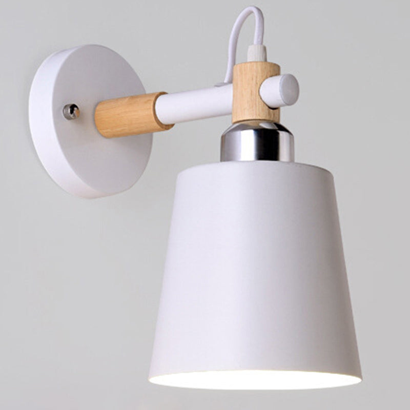 Modern Creative Single Wall Light Wooden Dome Macaron Wall Lamp with Wrought Iron Shade