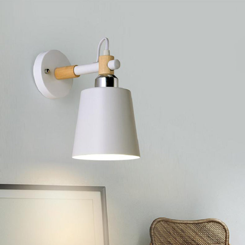 Modern Creative Single Wall Light Wooden Dome Macaron Wall Lamp with Wrought Iron Shade