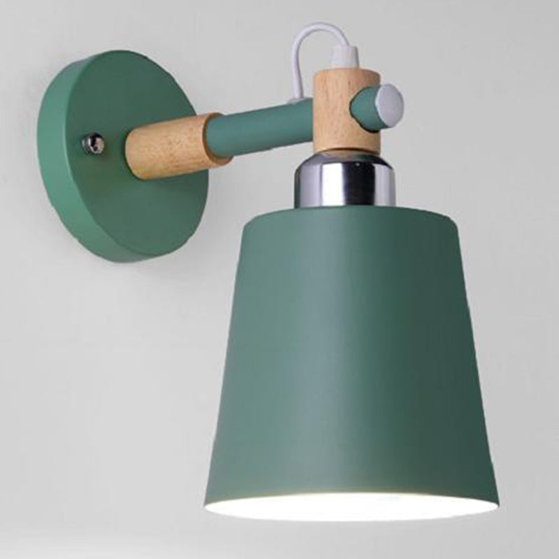 Modern Creative Single Wall Light Wooden Dome Macaron Wall Lamp with Wrought Iron Shade