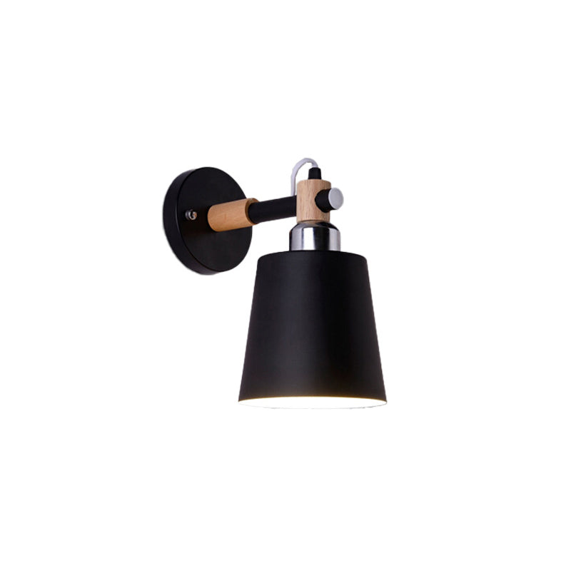 Modern Creative Single Wall Light Wooden Dome Macaron Wall Lamp with Wrought Iron Shade