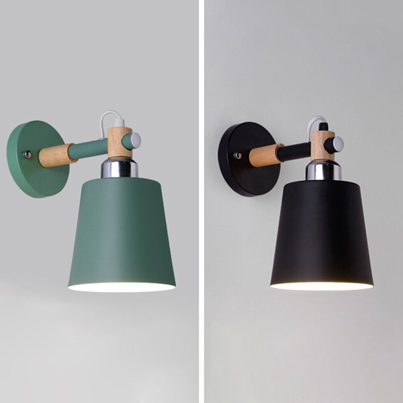 Modern Creative Single Wall Light Wooden Dome Macaron Wall Lamp with Wrought Iron Shade