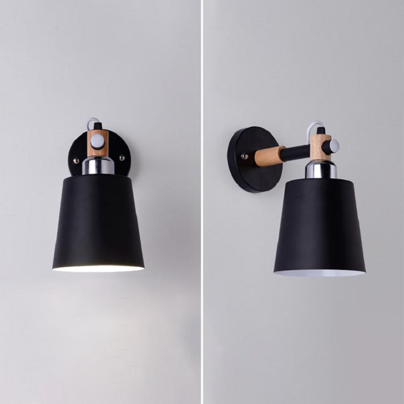 Modern Creative Single Wall Light Wooden Dome Macaron Wall Lamp with Wrought Iron Shade