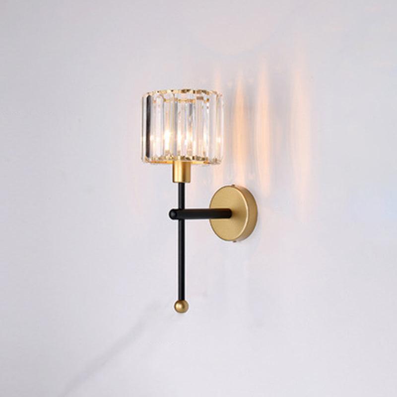 Cilindrische SCONCE-verlichtingsarmaturen Moderne stijl Crystal 1-Licht wandmontage Lamp in zwart en goud