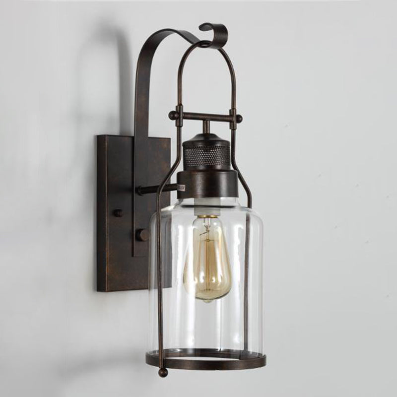 Industrial Vintage Single Wall Light Wrought Iron Indoor Wall Lamp with Clear Glass Shade
