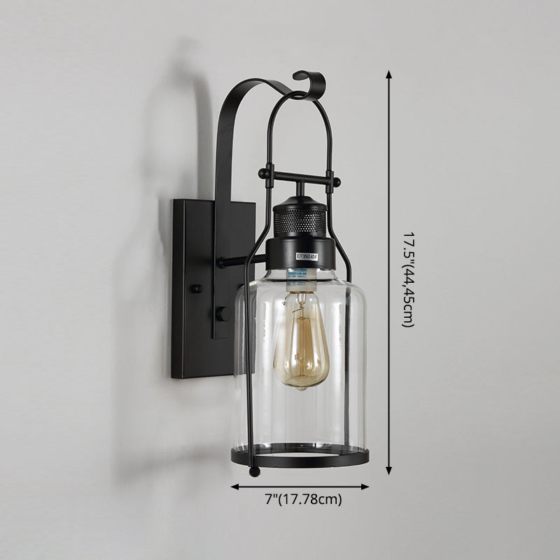 Industrial Vintage Single Wall Light Wrought Iron Indoor Wall Lamp with Clear Glass Shade