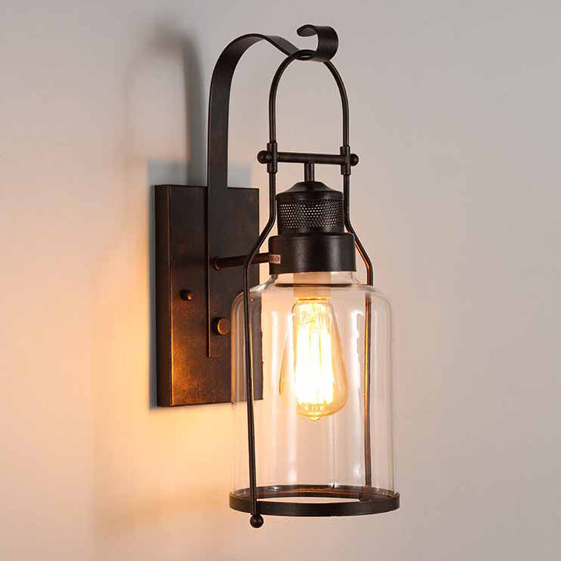 Industrial Vintage Single Wall Light Wrought Iron Indoor Wall Lamp with Clear Glass Shade
