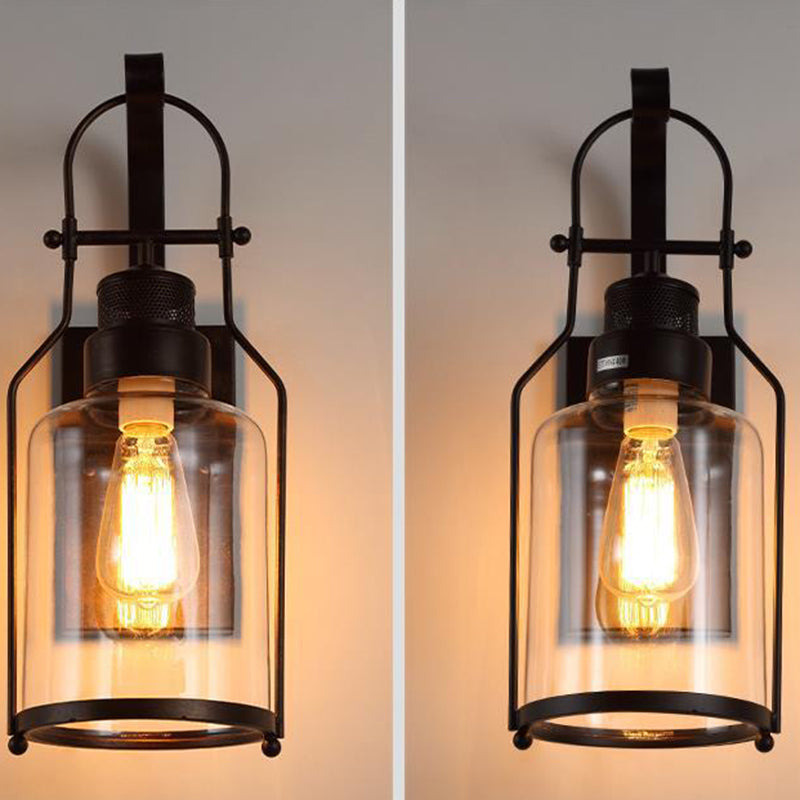 Industrial Vintage Single Wall Light Wrought Iron Indoor Wall Lamp with Clear Glass Shade