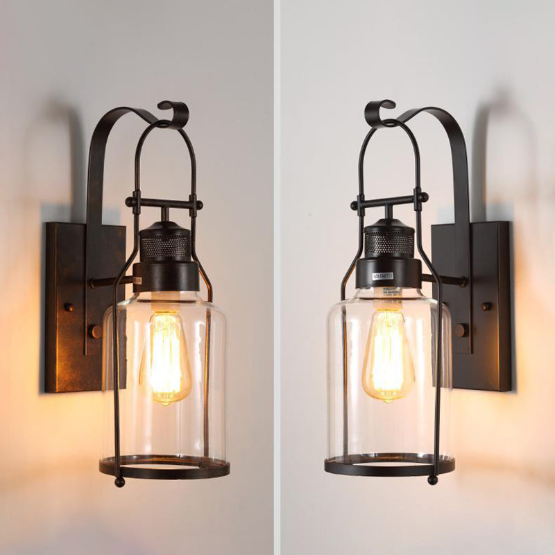 Industrial Vintage Single Wall Light Wrought Iron Indoor Wall Lamp with Clear Glass Shade