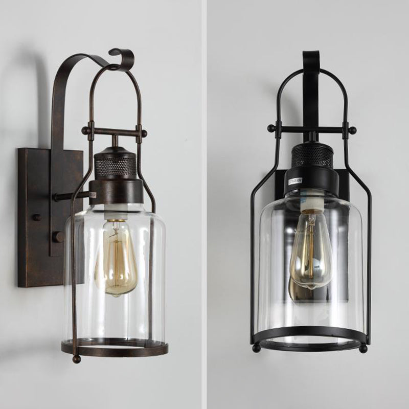 Industrial Vintage Single Wall Light Wrought Iron Indoor Wall Lamp with Clear Glass Shade