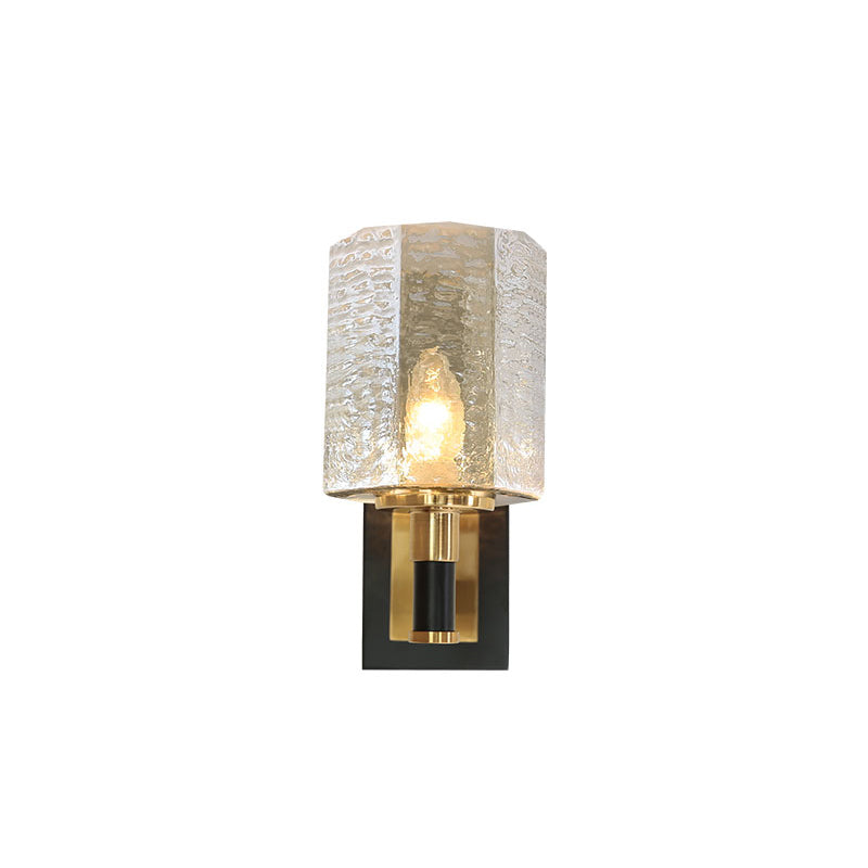Black and Gold Wall Lamp in Modern Luxury Style Iron Inverted Wall Light with Ripple Glass Shade