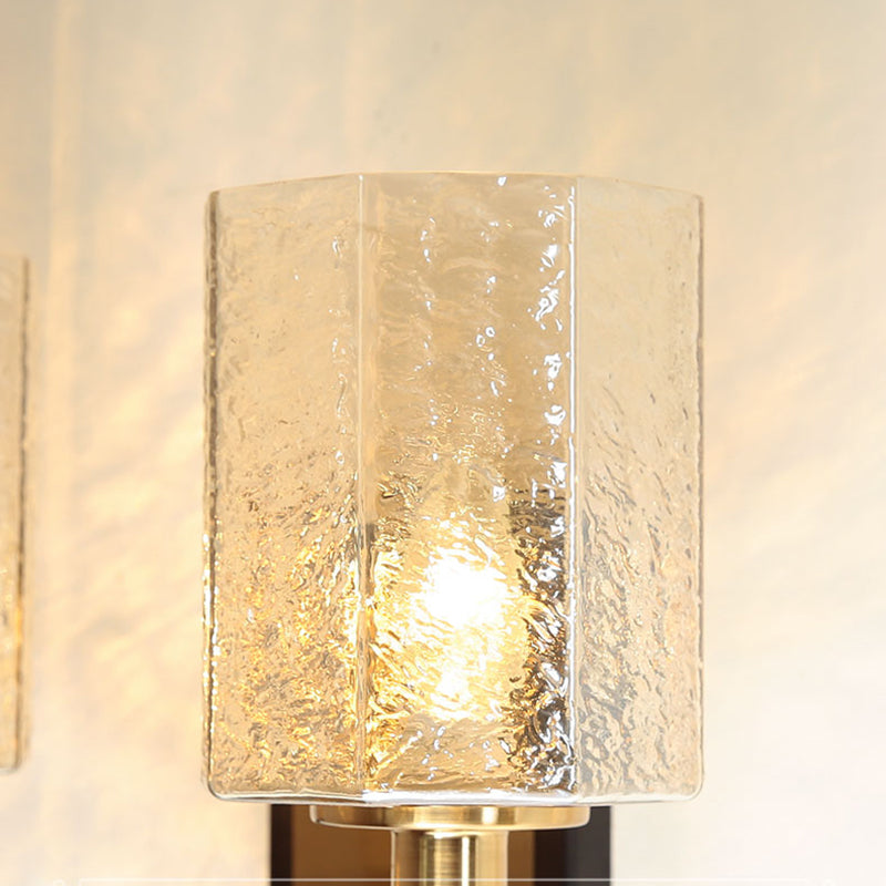 Black and Gold Wall Lamp in Modern Luxury Style Iron Inverted Wall Light with Ripple Glass Shade