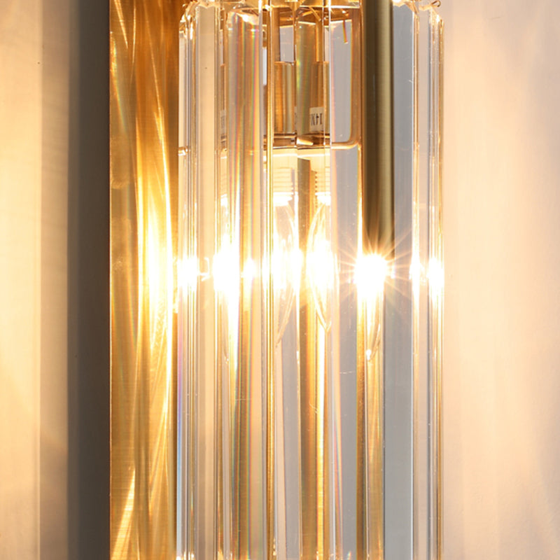 Gold 2-Lights Wall Sconce Modern Style K9 Crystal Cylindrical Wall Mounted Light