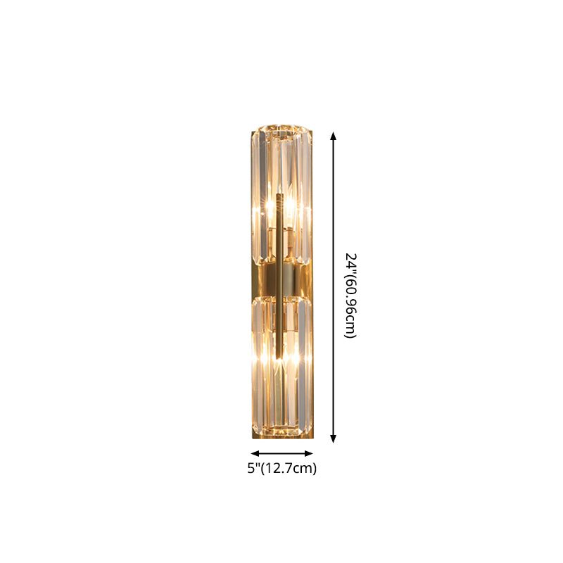 Gold 2-Lights Wall Sconce Modern Style K9 Crystal Cylindrical Wall Mounted Light