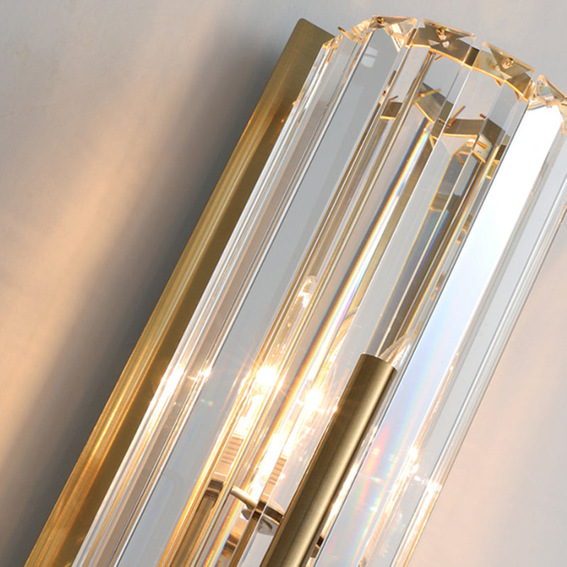 Gold 2-Lights Wall Sconce Modern Style K9 Crystal Cylindrical Wall Mounted Light