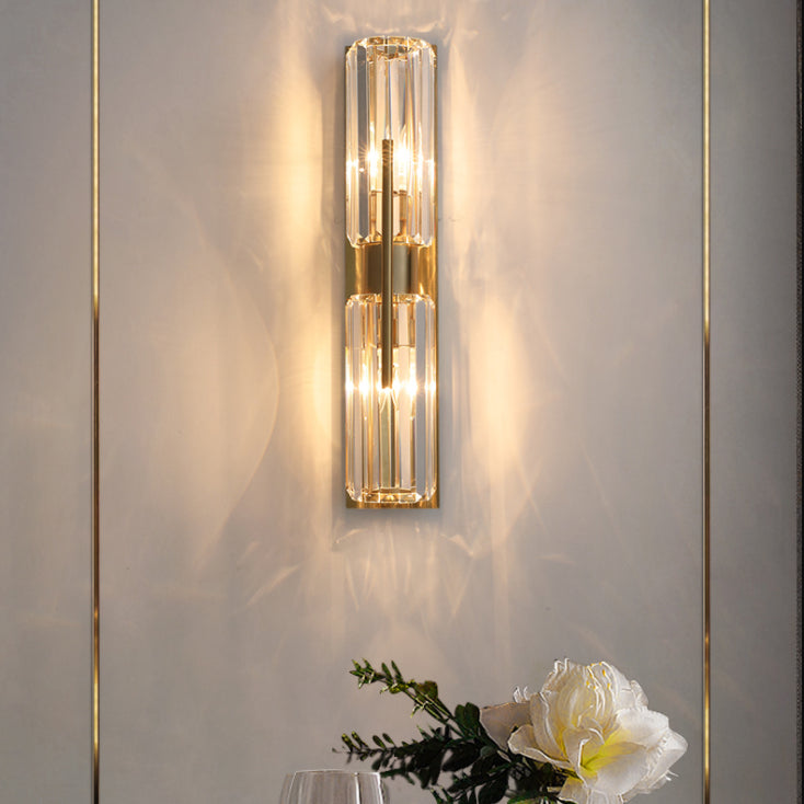 Gold 2-Lights Wall Sconce Modern Style K9 Crystal Cylindrical Wall Mounted Light