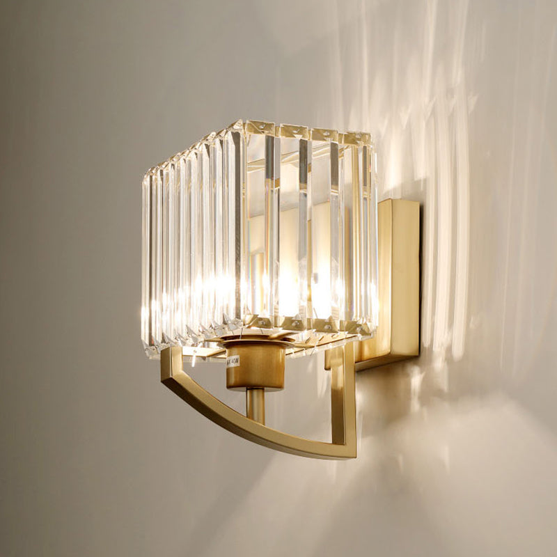 Crystal Conical Sconce Lamp Fixtures 1-Light Modern Style Wall Mounted Light in Black and Gold