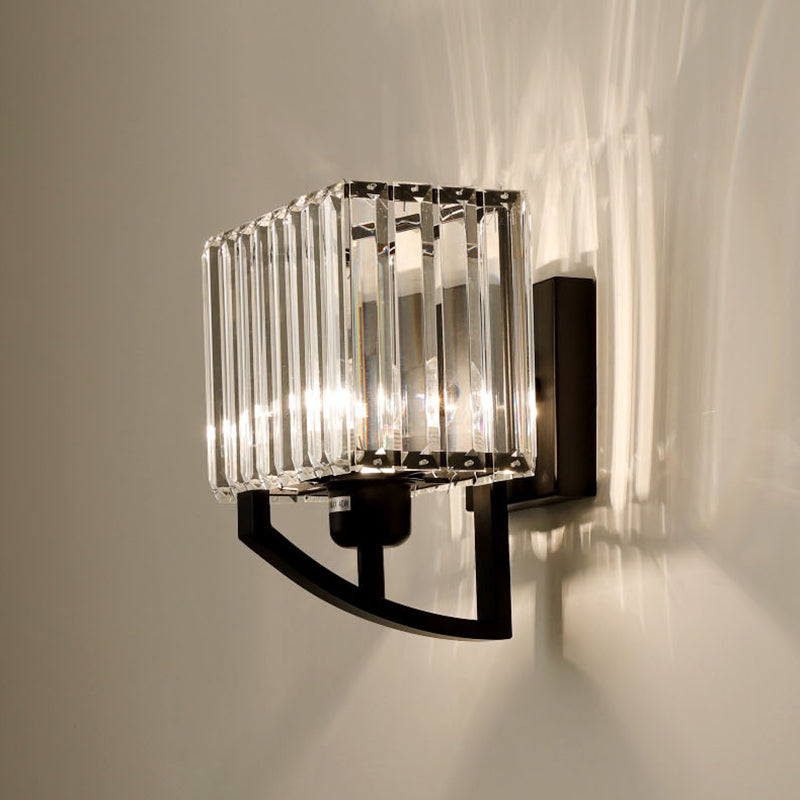 Crystal Conical Sconce Lamp Fixtures 1-Light Modern Style Wall Mounted Light in Black and Gold