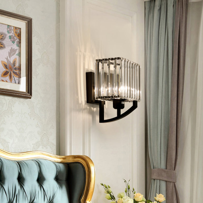 Crystal Conical Sconce Lamp Fixtures 1-Light Modern Style Wall Mounted Light in Black and Gold