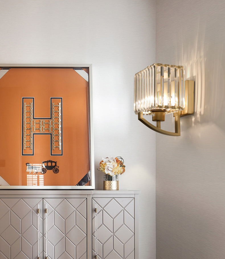 Crystal Conical Sconce Lamp Fixtures 1-Light Modern Style Wall Mounted Light in Black and Gold