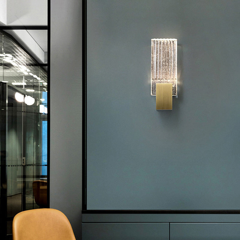 1-Light Rectangular Wall Light Fixture Modern Style Crystal Wall Sconces Lamp in Brass