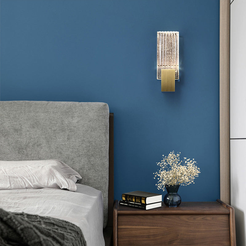 1-Light Rectangular Wall Light Fixture Modern Style Crystal Wall Sconces Lamp in Brass