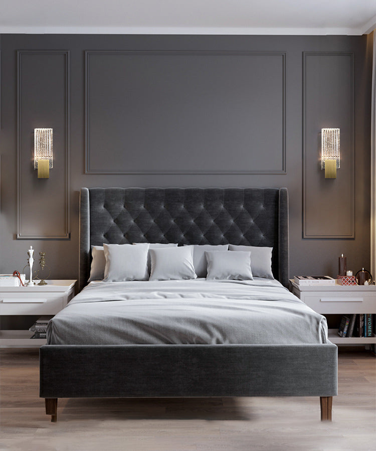 1-Light Rectangular Wall Light Fixture Modern Style Crystal Wall Sconces Lamp in Brass